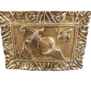Vintage Shriners-Mason The Sword Gold Tone Belt Buckle Embossed Detail